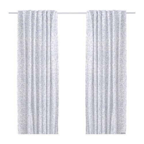 [이케아] ALVINE TRAD Pair of Curtains (White/Blue) 501.643.91 - 마켓비
