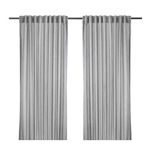 [이케아] GULSPORRE Curtains, 1 pair (145x250cm, white, grey) 302.688.27 - 마켓비