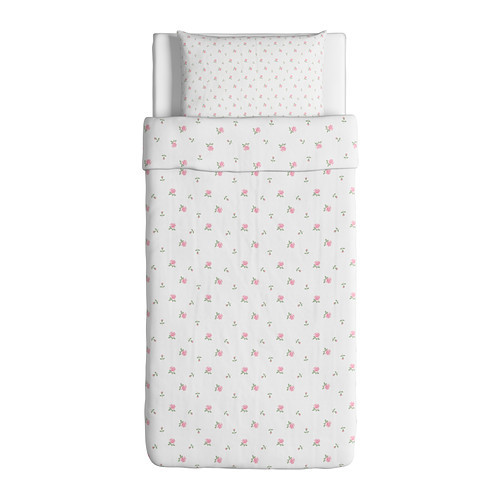 [이케아] EMELINA KNOPP Quilt Cover and Pillowcase (싱글, 150x200cm, White, Pink) 402.340.64 - 마켓비
