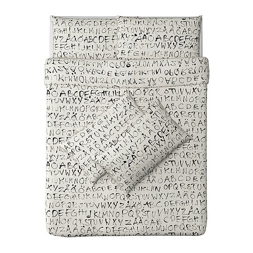 [이케아] EIVOR ORD Quilt Cover and 2 Pillowcases (White, Black) 402.072.30 - 마켓비