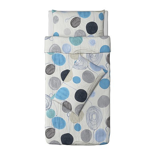 [이케아] EIVOR FARGA Quilt Cover and Pillowcase (싱글, White, Blue, 150x200cm) 602.072.72 - 마켓비