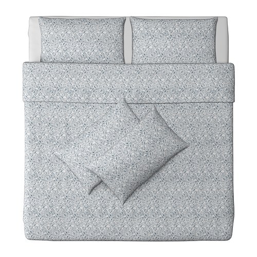 [이케아] BLADVASS Quilt cover and 2 pillowcases, white, blue, 라지킹 - 마켓비