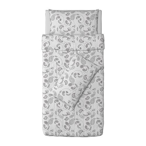 [이케아] IDGRAN OVAL Quilt Cover and 2 Pillowcases (싱글, White, Grey, 150x200cm) 202.107.33 - 마켓비