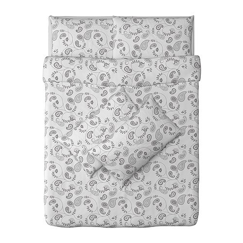 [이케아] IDGRAN OVAL Quilt Cover and Pillowcases (White, Grey, 200x200cm) 702.107.40 당일발송 - 마켓비