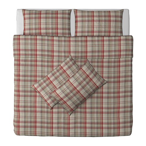 [이케아] BENZY Quilt cover and 4 pillowcases, chequered, red/라지킹 702.117.30 - 마켓비