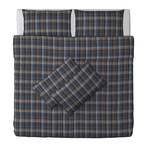 [이케아] BENZY Quilt cover and 4 pillowcases, chequered, blue/라지킹 - 마켓비