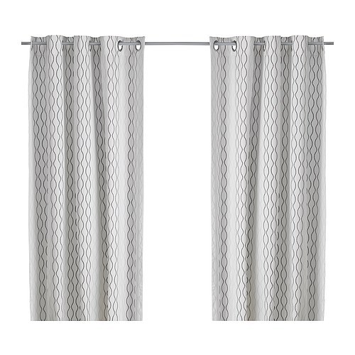 [이케아] HENNY RAND Curtains 1 Pair (White/Brown, Grey, 145x250cm) 601.739.17 - 마켓비
