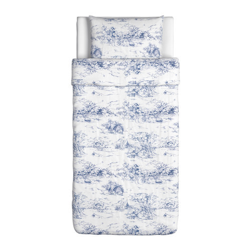 [이케아] EMMIE LAND Quilt Cover and Pillowcases (싱글, White, Blue, 150x200cm) 102.336.88 - 마켓비