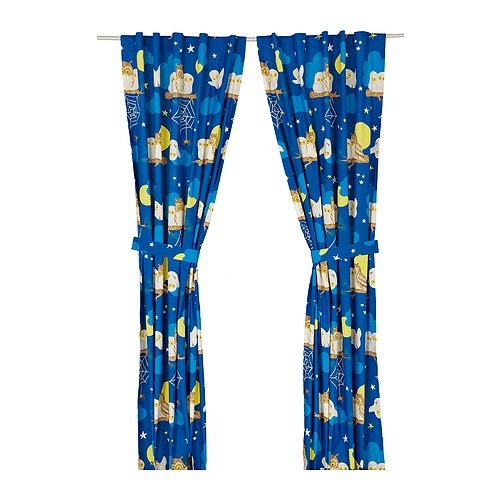 [이케아] VANDRING UGGLA Curtains with Tie-backs 1 Pair (Dark Blue, 120X250cm) 101.975.05 - 마켓비