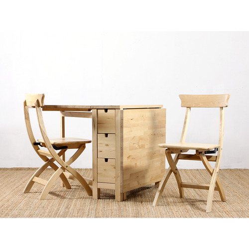 [마켓비] NORDEN Gateleg Table + FRENCH Folding Chair (Wood, 접이식테이블1개/의자2개 세트) - 마켓비