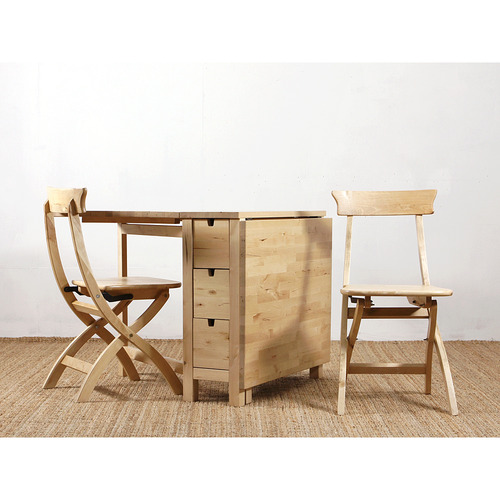 [이케아] NORDEN Gateleg Table + [마켓비] FRENCH Folding Chair (Wood, 접이식테이블1개/의자2개 세트) - 마켓비