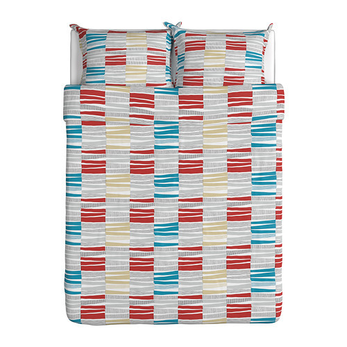 [이케아] LAPPLJUNG RAND Quilt Cover and 2 Pillowcases (퀸, Multicolor, 200x230cm) 102.349.56 - 마켓비