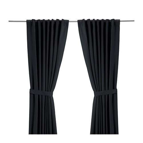 [이케아] RITVA Curtains with Tie-backs 1 Pair (Black 145x250cm) 802.386.92 - 마켓비
