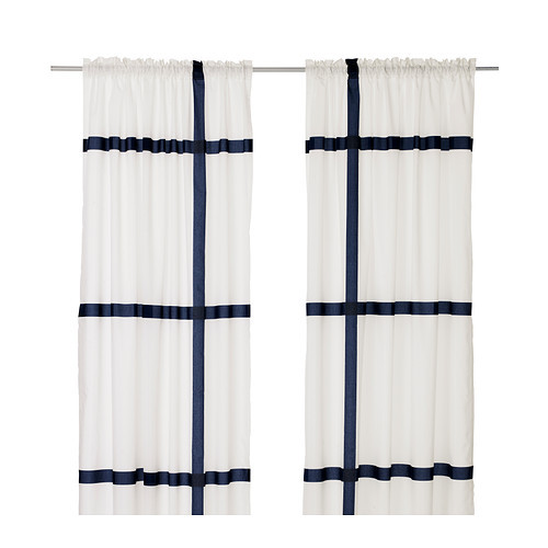 [이케아] MARMORBLAD Curtains 1 Pair (White, Dark Blue 145x250cm) 502.323.14 - 마켓비